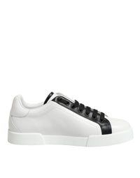 Dolce & Gabbana Black White Leather Portofino Sneaker Shoes