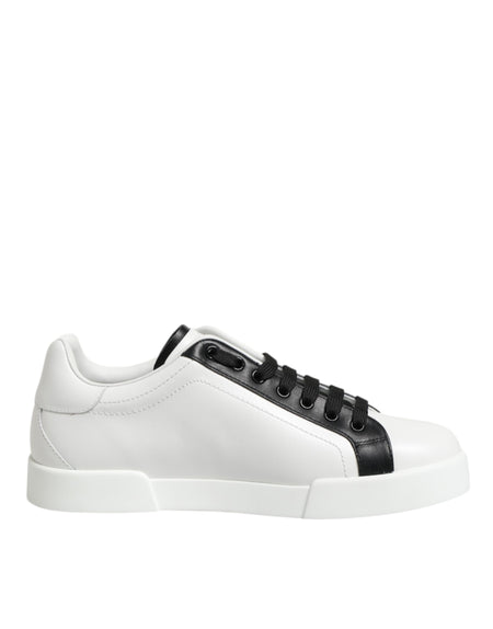 Dolce & Gabbana Black White Leather Portofino Sneaker Shoes