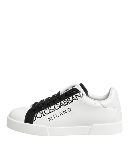 Dolce & Gabbana Black White Leather Portofino Sneaker Shoes