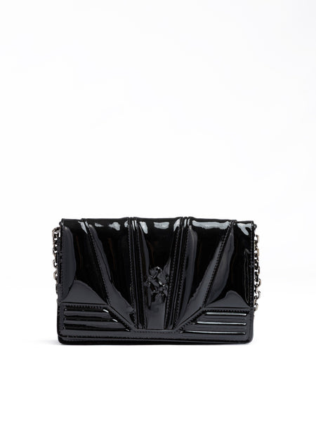 Ferrari Black GT patent leather bag with chain