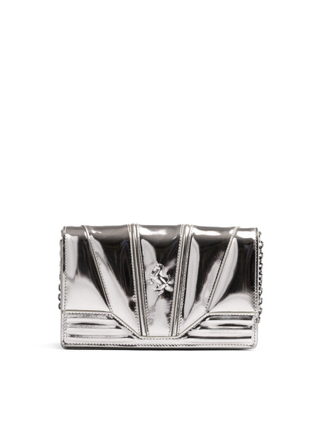 Ferrari Metal Silver GT patent leather bag with chain