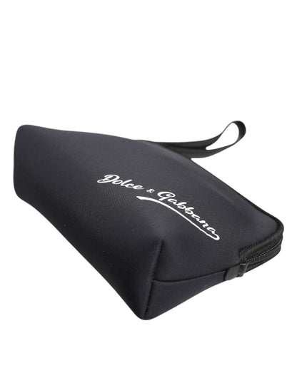 Dolce & Gabbana Black Solid Nylon DG LogoPrint Clutch Zip Borse Pouch Bag