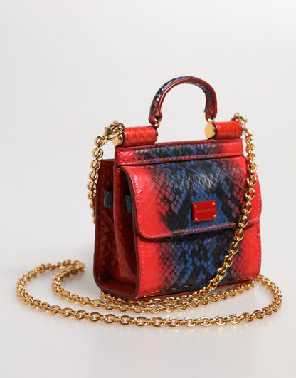 Dolce & Gabbana Red Blue Leather Sicily Crossbody Chain SatchelBorse Bag