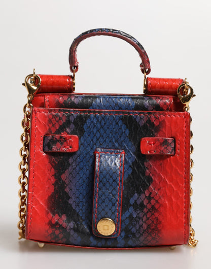 Dolce & Gabbana Red Blue Leather Sicily Crossbody Chain SatchelBorse Bag