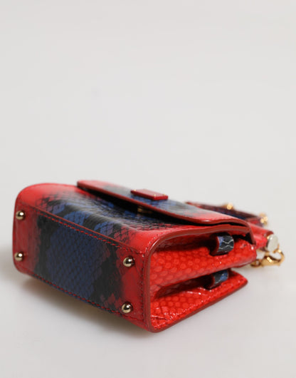 Dolce & Gabbana Red Blue Leather Sicily Crossbody Chain SatchelBorse Bag