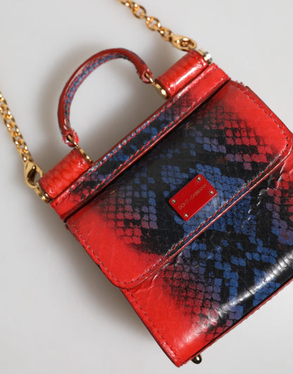 Dolce & Gabbana Red Blue Leather Sicily Crossbody Chain SatchelBorse Bag