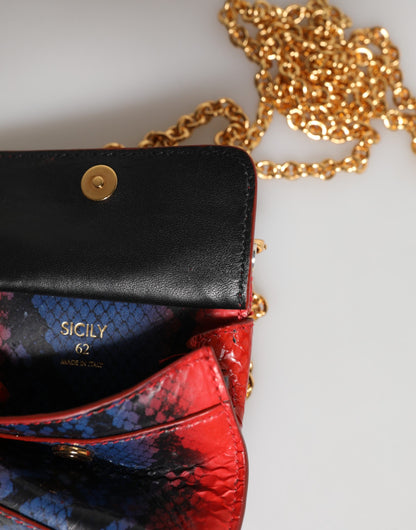 Dolce & Gabbana Red Blue Leather Sicily Crossbody Chain SatchelBorse Bag