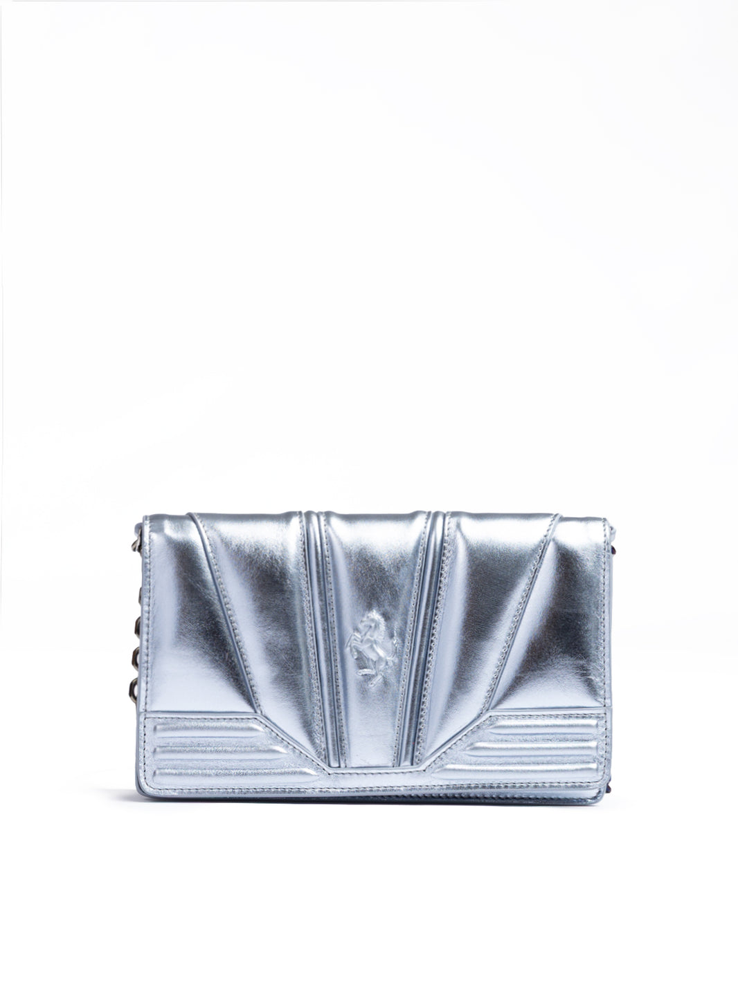 Ferrari Metal light blue GT patent leather bag with chain