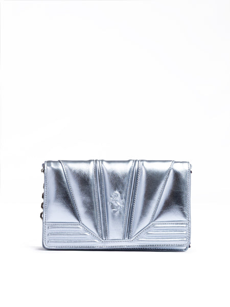Ferrari Metal light blue GT patent leather bag with chain