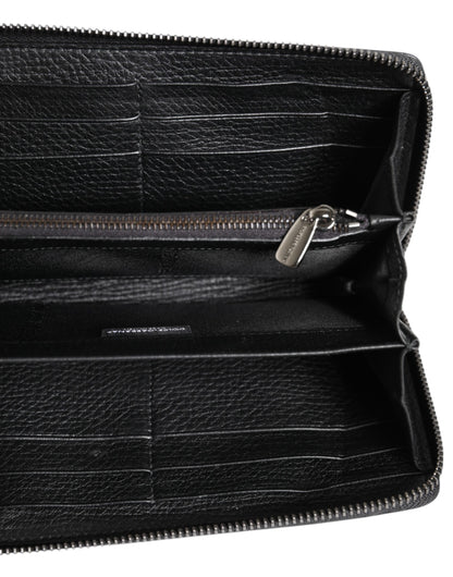 Dolce & Gabbana Black Calfskin Leather Logo Zip Around Continental Wallet