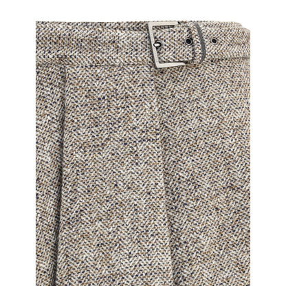 Brunello Cucinelli Brown Fleece Wool Midi Skirt