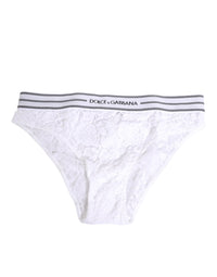 Dolce & Gabbana White Lace Slip Brief Logo Waistband Underwear
