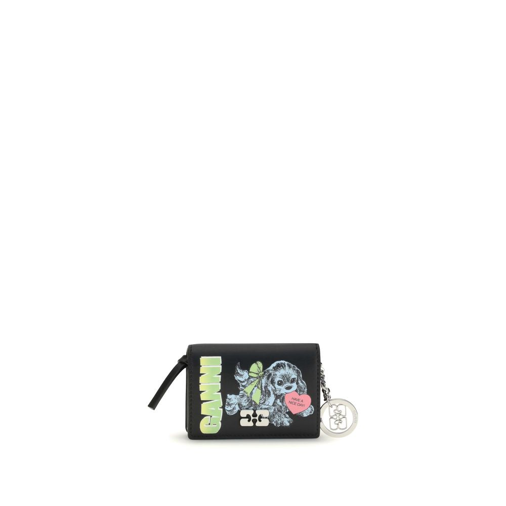 Ganni GANNI CARD HOLDER WITH FLAP BLUE DOG