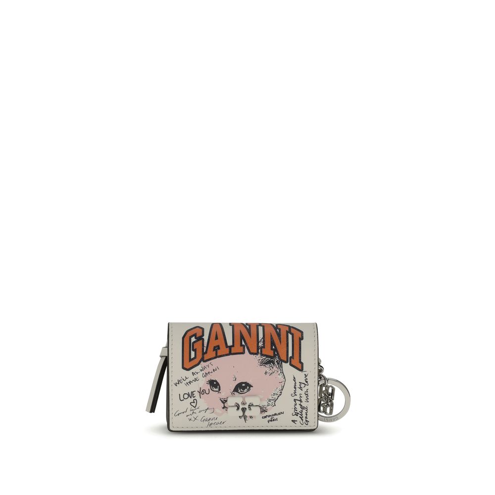 Ganni GANNI CARD HOLDER WITH FLAP CAT SIGNATUR