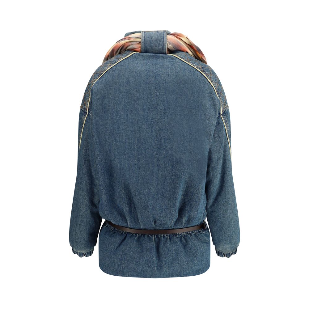 MARBELL Blue Leather Denim Jacket