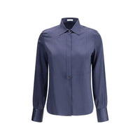 Brunello Cucinelli Blue Silk Blouse