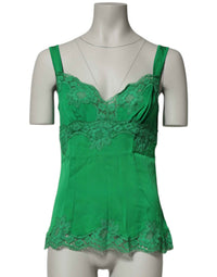 Dolce & Gabbana Green Floral Lace Tank Lingerie Top Underwear
