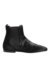 Dolce & Gabbana Black Leather Fur Men CHELSEA Boots Shoes
