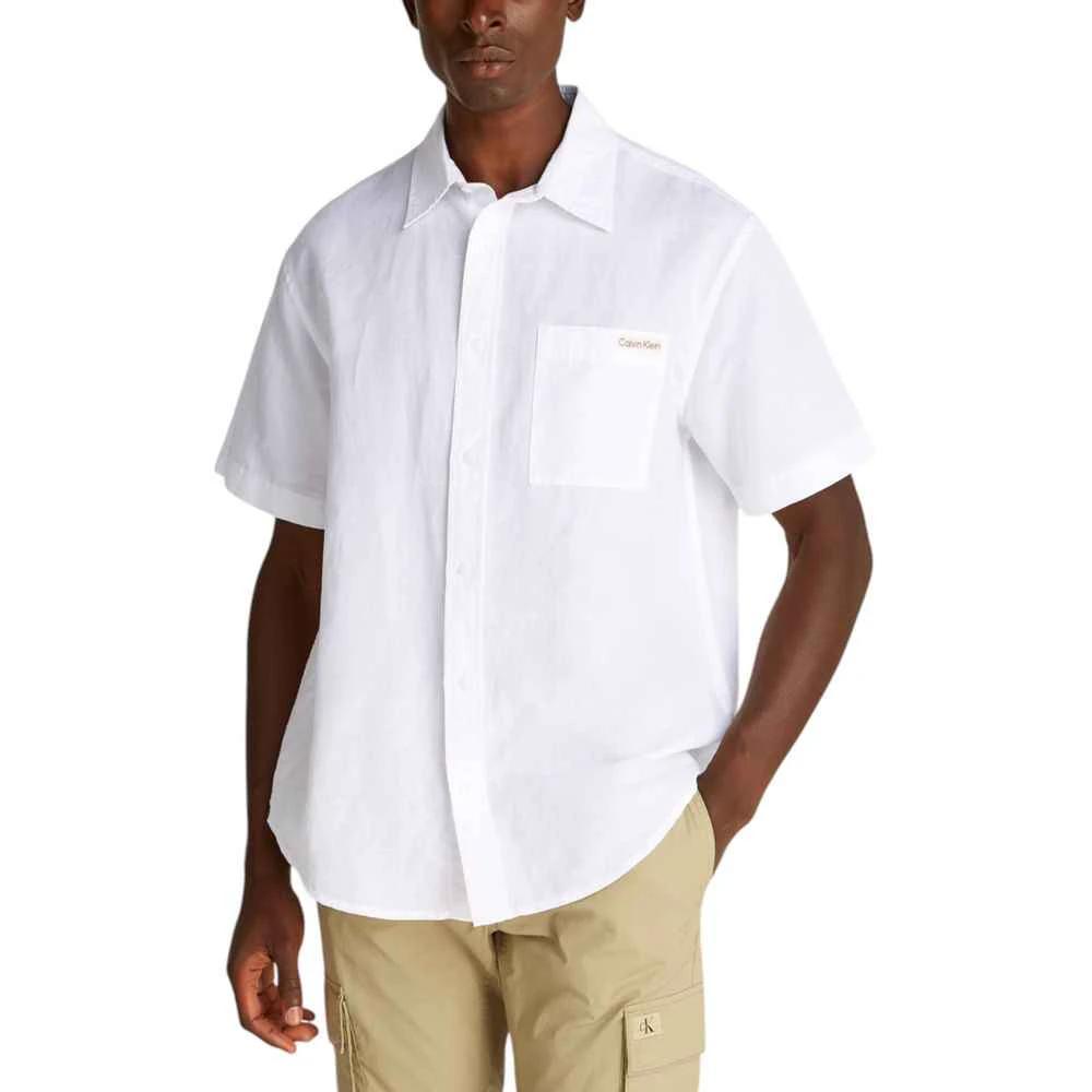 Calvin Klein Jeans White Linen Shortsleeve Shirt by Calvin Klein Jeans