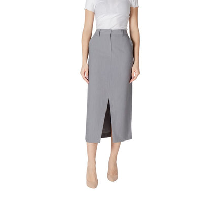 ICHI Gray Polyester Long Skirt