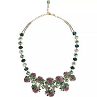 Dolce & Gabbana Gold Brass Link Chain Rose Petal Crystal Necklace