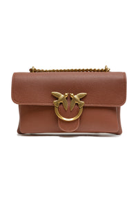PINKO Brown Leather Love Boucle Riga Shoulder Bag