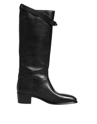 Dolce & Gabbana Black Logo Plaque Over The Calf Boots Shoes