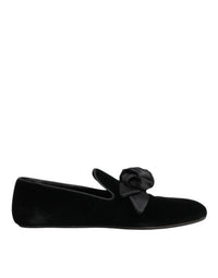 Dolce & Gabbana Black Suede Cotton Rose Slip On Loafers Shoes