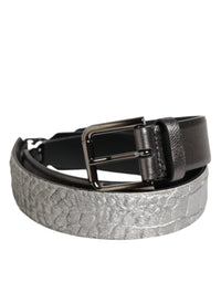 Dolce & Gabbana Black Silver Pebbled Texture Leather Buckle Men Belt