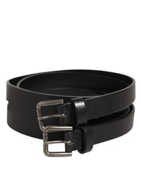 Dolce & Gabbana Black Double Strap Leather Silver Buckle Belt