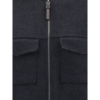 Brunello Cucinelli Blue Fleece Wool Bomber