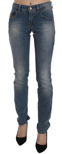 John Galliano Blue Washed Mid Waist Skinny Casual Denim Pants