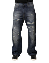 Dolce & Gabbana Blue Tattered Cotton Straight Men Denim Jeans