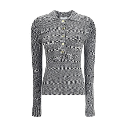 Ganni Black Viscose Polo Shirt