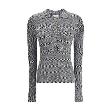 Ganni Black Viscose Polo Shirt