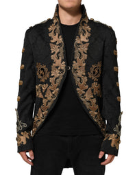 Dolce & Gabbana Black Brocade Embroidery Men Coat Jacket