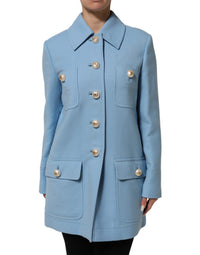 Dolce & Gabbana Blue Buttoned Down Trench Coat Jacket