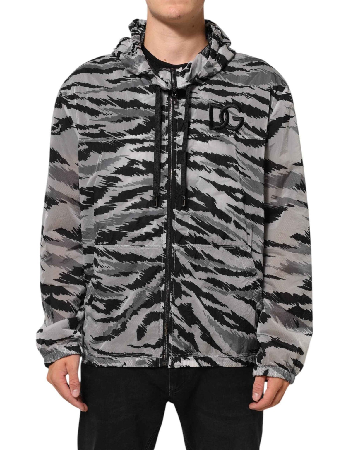 Dolce & Gabbana Gray Camouflage Hooded Sweatshirt Jacket