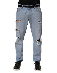 Dolce & Gabbana Blue Cotton Distressed Slim Fit Denim Jeans