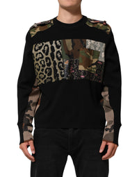 Dolce & Gabbana Black Patchwork Crew Neck Pullover Sweater