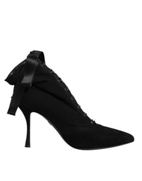 Dolce & Gabbana Black Stiletto Heels Lace Up Boots Shoes