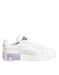 Dolce & Gabbana White Purple Leather Casual Sneakers Shoes