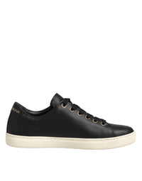 Dolce & Gabbana Black Leather Sacred Heart Sneakers Shoes