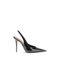 Amina Muaddi Black Leather Pumps