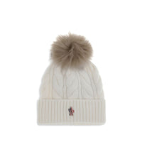 Moncler Grenoble White Fleece Wool Beanie