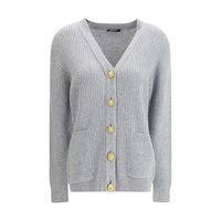 Balmain Gray Fleece Wool Cardigan