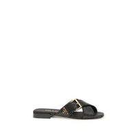 Prada Black Calf Leather Bos Taurus Flat Sandals by Prada