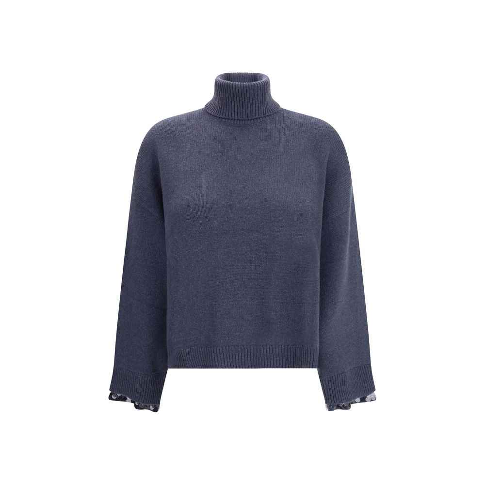 Brunello Cucinelli Blue Fleece Wool Turtleneck
