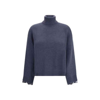 Brunello Cucinelli Blue Fleece Wool Turtleneck